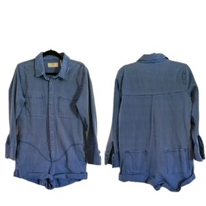 One Teaspoon Prophecy Denim Romper Jumpsuit Long Sleeve Utility Medium Blue